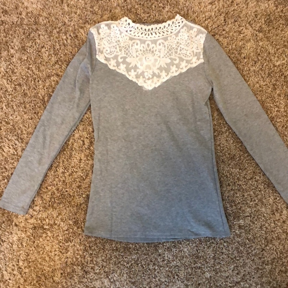 Grey top with lace neckline